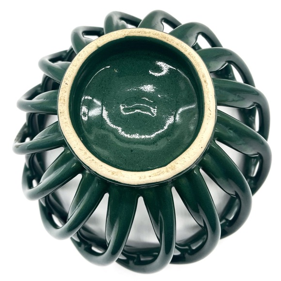 Vintage Ceramic Woven Bread Or Fruit Dark Green Basket - Picture 3 of 4